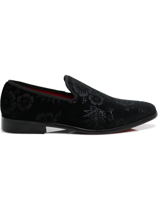 Enzo Romeo Men\'s Black69 Vintage Velvet Flower Loafers Slip On Tuxedo Shoes main image 6
